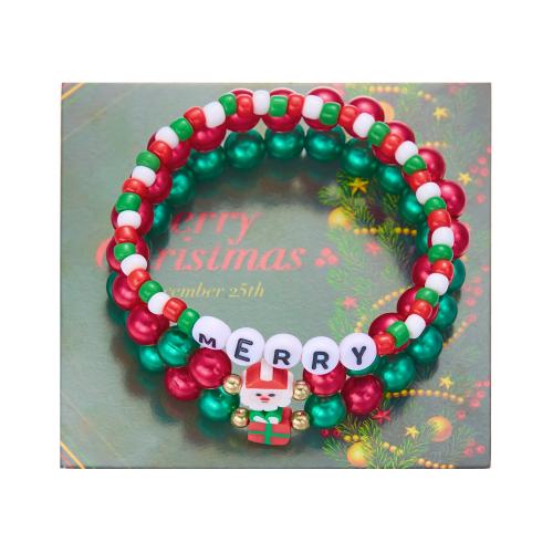 Christmas Holiday Bracelet, Polymer Clay, with Seedbead & Plastic, handmade, Christmas Design & three pieces & Unisex & different styles for choice, multi-colored, Length:7.09 Inch, Sold By Set