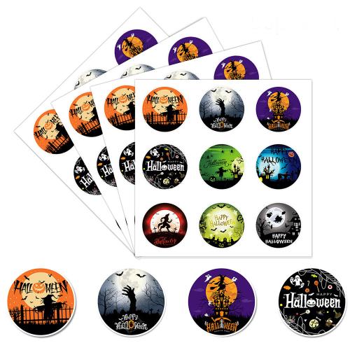 Adhesive Sticker Sticker Paper, Round, Halloween Design & mixed pattern & DIY & different styles for choice, 90PCs/Set, Sold By Set