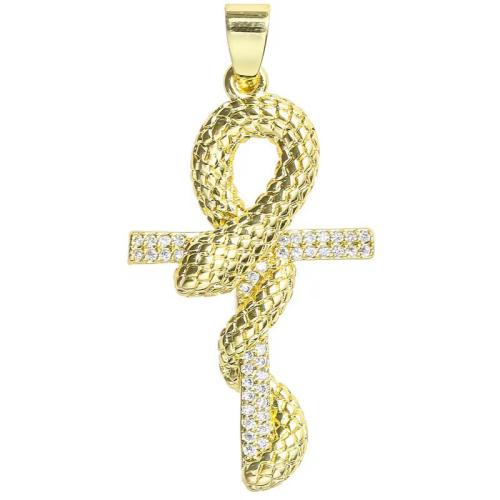 Cubic Zirconia Micro Pave Brass Pendant, Snake, plated, DIY & different styles for choice & micro pave cubic zirconia, gold, Sold By PC