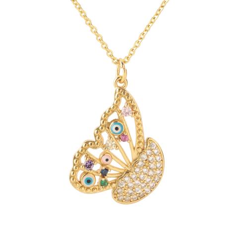 Cubic Zirconia Micro Pave Brass Pendant, Butterfly, plated, DIY & micro pave cubic zirconia & enamel, gold, Sold By PC