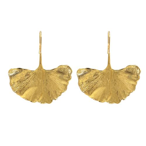 Zinc Alloy Drop Earrings Ginkgo Leaf plated for woman gold Sold By Pair