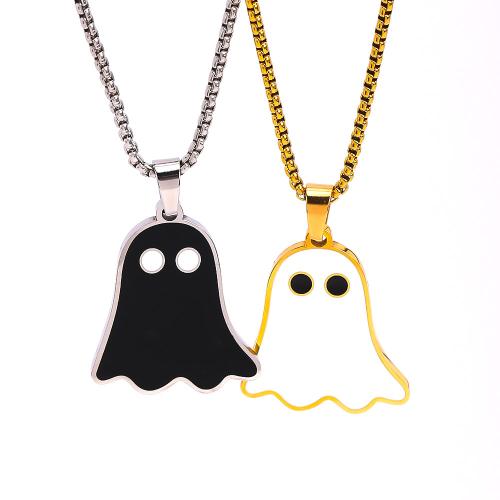 Halloween Necklace, 304 Stainless Steel, Ghost, plated, Unisex & enamel, more colors for choice, Length:Approx 60 cm, Sold By PC