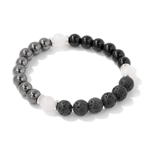 Gemstone Armbånd, Zinc Alloy, med Lava & Hæmatit, håndlavet, Unisex, blandede farver, Solgt af PC