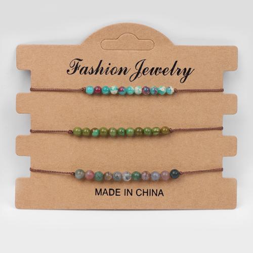 Gemstone Bracelets, Polyester Cord, with Gemstone, three pieces & for woman, more colors for choice, Length:Approx 16 cm, Sold By Set