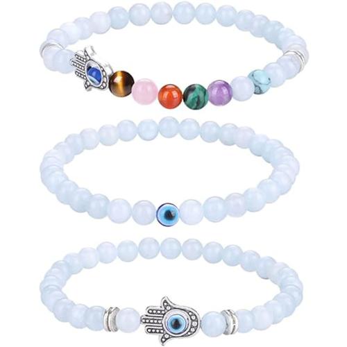 Gemstone Bracelets, Tibetan Style, with Gemstone, handmade, three pieces & Unisex, more colors for choice, Length:Approx 6-19 cm, Sold By PC