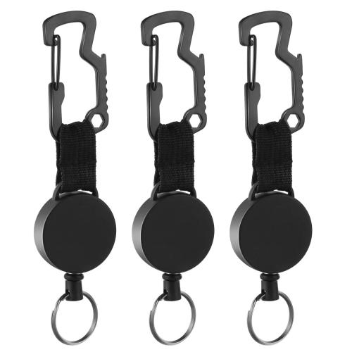 Iron Carabiner Key Ring, with ABS Plastic, multifunctional & retractable, black, Sold By PC