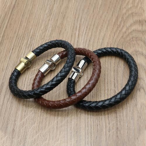 PU Leather Cord Bracelets, 304 Stainless Steel, with Magnet & PU Leather, Vacuum Ion Plating, for man, more colors for choice, Length:20.5 cm, Sold By PC