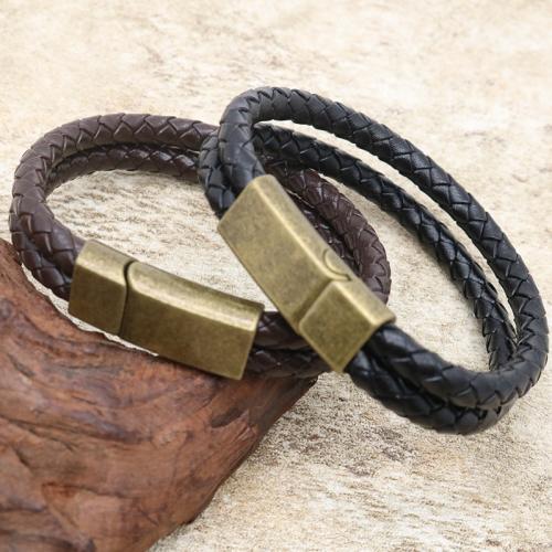 PU Leather Cord Bracelets Zinc Alloy with PU Leather plated Double Layer & Unisex nickel lead & cadmium free Length 21 cm Sold By PC