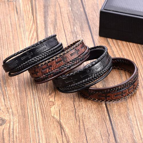 PU Leather Cord Bracelets, Tibetan Style, with Magnet & PU Leather, plated, multilayer & for man, more colors for choice, nickel, lead & cadmium free, Length:21 cm, Sold By PC