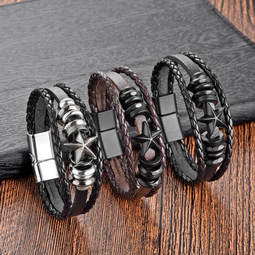 PU Leather Cord Bracelets, Tibetan Style, with Magnet & PU Leather & PVC Plastic, plated, three layers & Unisex, more colors for choice, nickel, lead & cadmium free, Length:21 cm, Sold By PC