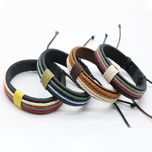 PU Leather Cord Bracelets with Wax Cord Unisex Length 19 cm Sold By PC