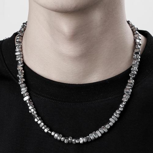 Stainless Steel Jewelry Necklace, 304 Stainless Steel, with Hematite, Vacuum Ion Plating, for man, Sold By PC