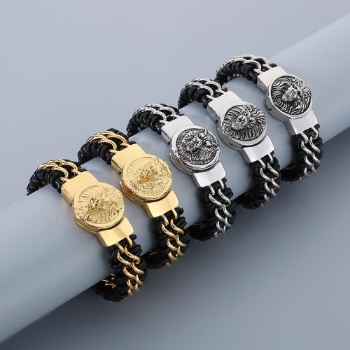 Stainless Steel Jewelry Bracelet, 304 Stainless Steel, with Magnet & leather cord, Vacuum Ion Plating, different styles for choice & for man, more colors for choice, Sold By PC