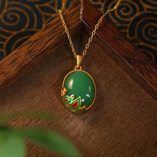 Tibetan Style Necklace, with Jade, gold color plated, vintage & oval chain & for woman & enamel, Length:Approx 17.7 Inch, Sold By PC