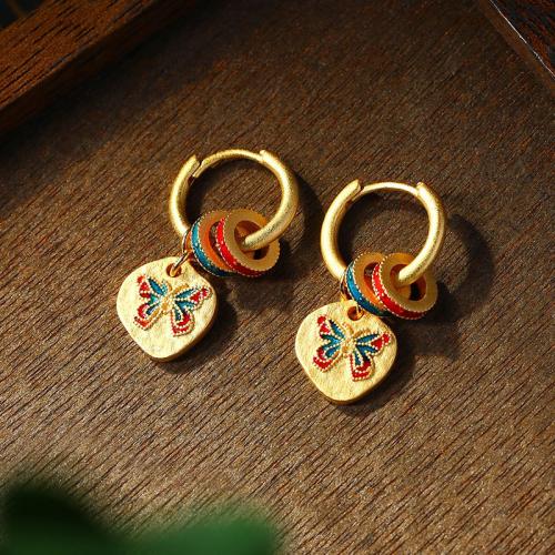 Zinc Alloy Huggie Hoop Drop Earring gold color plated vintage & for woman & enamel Sold By Pair