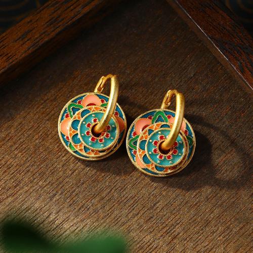 Zinc Alloy Huggie Hoop Drop Earring gold color plated vintage & for woman & enamel Sold By Pair