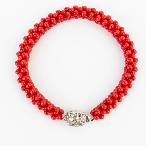 Coral Bracelet, with Brass, folk style & Unisex & with rhinestone, beads size 8x8mm, Length:Approx 200 mm, Sold By PC