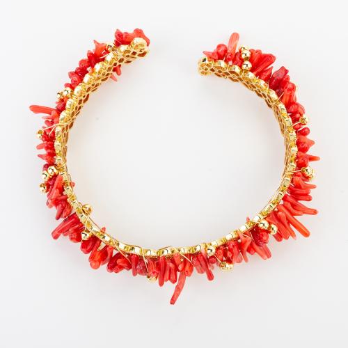 Coral Cuff Bangle, with Brass, folk style & Unisex, beads size 13x8mm, Inner Diameter:Approx 75mm, Sold By PC