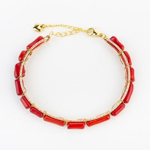 corail synthétique bracelet, avec laiton, style folk & unisexe, beads size 6x5mm, Longueur:Environ 130 mm, Vendu par PC