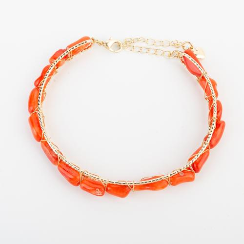 Coral sintético Pulsera, con metal, estilo popular & unisexo, beads size 6x5mm, longitud aproximado 146 mm, Vendido por UD