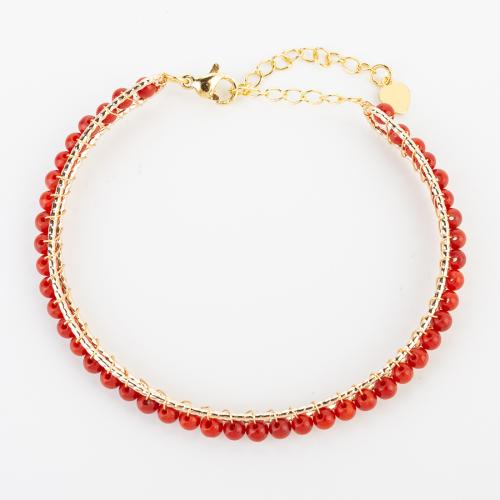 corail synthétique bracelet, avec laiton, style folk & unisexe, beads size 6x5mm, Longueur:Environ 140 mm, Vendu par PC