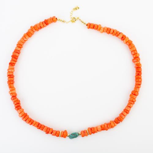 corail synthétique collier, avec laiton, style folk & unisexe, beads size 9x4mm, Longueur Environ 540 mm, Vendu par PC