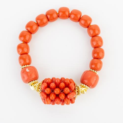 Coral sintético Pulsera, con metal, estilo popular & unisexo, beads size 10x9mm, longitud:aproximado 200 mm, Vendido por UD