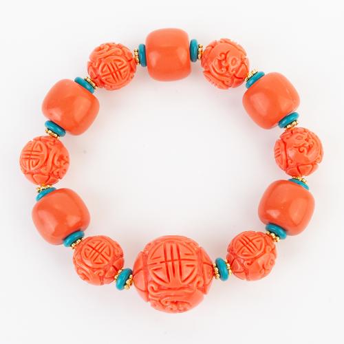 corail synthétique bracelet, style folk & unisexe, beads size 14x12mm, Longueur:Environ 210 mm, Vendu par PC