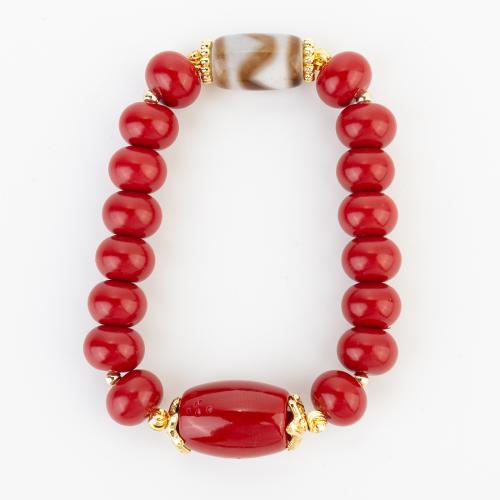 corail synthétique bracelet, style folk & unisexe, beads size 10x8mm, Longueur:Environ 190 mm, Vendu par PC