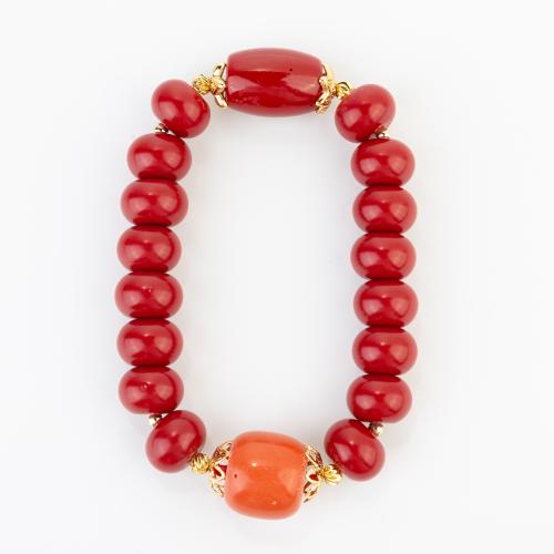 Coral sintético Pulsera, estilo popular & unisexo, beads size 12x9mm, longitud aproximado 210 mm, Vendido por UD