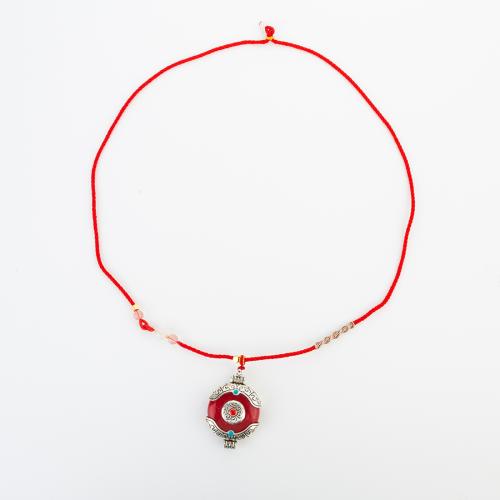 corail synthétique collier, avec cordon de polyester & laiton, style folk & unisexe, pendant size 53x35x15mm, Longueur:Environ 860 mm, Vendu par PC