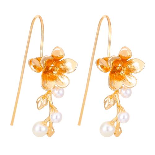 Tibetan Style Drop Earrings, with Plastic Pearl, fashion jewelry & for woman, golden, 29x12mm, Sold By Pair