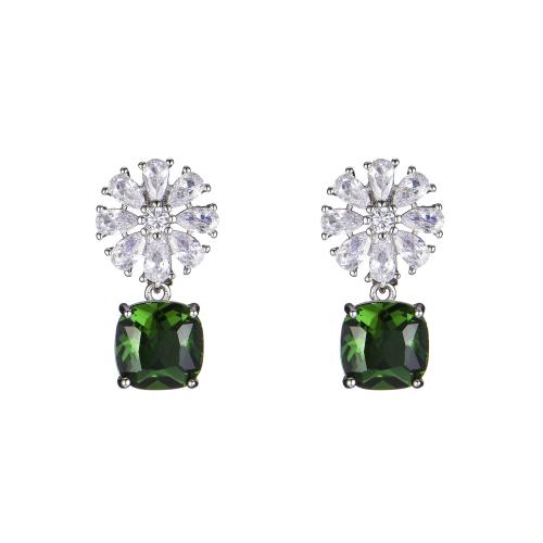 Boucles d'oreilles en laiton zircon cubique pavent, bijoux de mode & pavé de micro zircon & pour femme, vert, 20x10mm, Vendu par paire