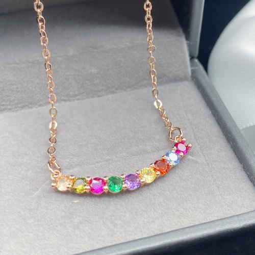 Brass Necklace, with 5cm extender chain, fashion jewelry & for woman & with rhinestone, rose gold color, Length:Approx 40 cm, Sold By PC