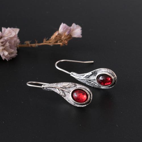 Tibetan Style Drop Earrings, vintage & fashion jewelry & for woman & with rhinestone, silver color, 35mm, Sold By Pair