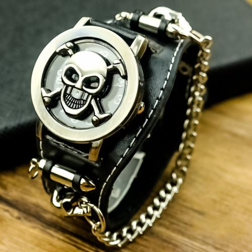 Reloj de Pulsera Unisex, aleación de zinc, con Cuero de PU & Vidrio, sin impermeables & movimiento chino & unisexo, Negro, longitud aproximado 21 cm, Vendido por UD