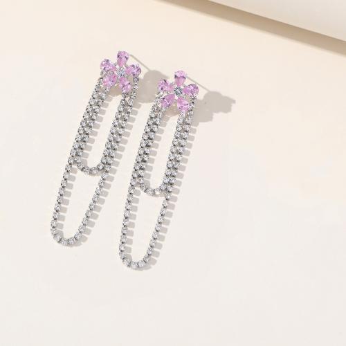 Tibetan Style Stud Earring, fashion jewelry & micro pave cubic zirconia & for woman, 70x20mm, Sold By Pair