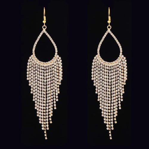 Tibetan Style Drop Earrings, fashion jewelry & for woman & with rhinestone, more colors for choice, 32x115mm, Sold By Pair