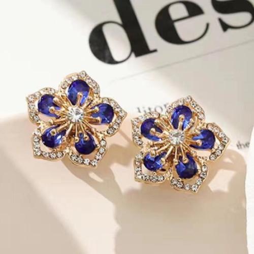 Tibetan Style Stud Earring, Flower, fashion jewelry & for woman & with rhinestone, more colors for choice, 20x19mm, Sold By Pair