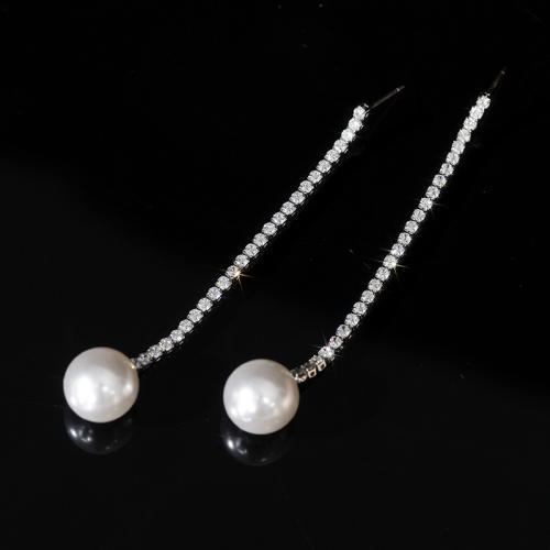 Tibetan Style Stud Earring, with Plastic Pearl, fashion jewelry & for woman & with rhinestone, more colors for choice, 55mm, Sold By Pair