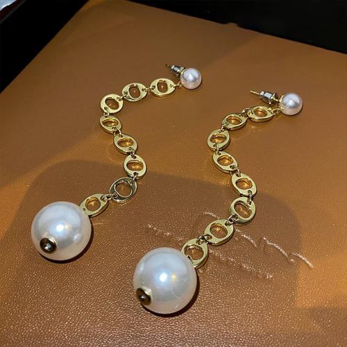 Zinklegering oorknoppen, Zinc Alloy, met Plastic Pearl, mode sieraden & voor vrouw, 120mm, Verkocht door pair