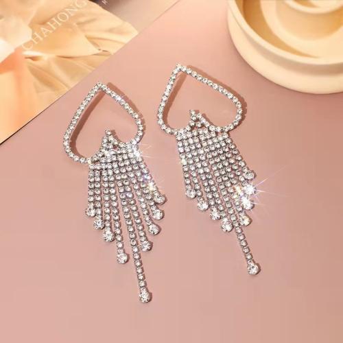 Tibetan Style Stud Earring, fashion jewelry & for woman & with rhinestone, 125x52mm, Sold By Pair