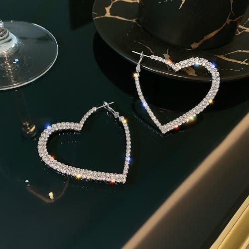 Tibetan Style Drop Earrings, Heart, fashion jewelry & for woman & with rhinestone, 50x55mm, Sold By Pair