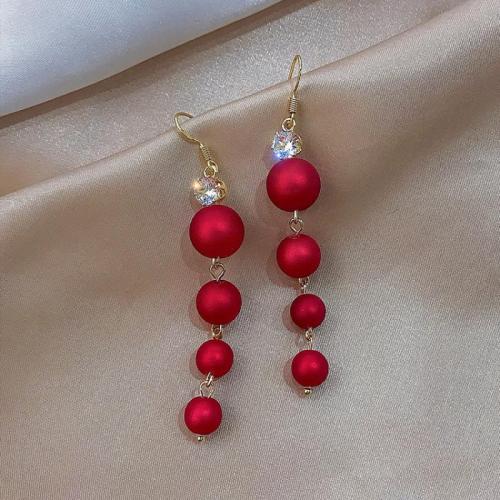 Tibetan Style Drop Earrings, with Plastic Pearl, fashion jewelry & for woman & with rhinestone, more colors for choice, 82x12mm, Sold By Pair