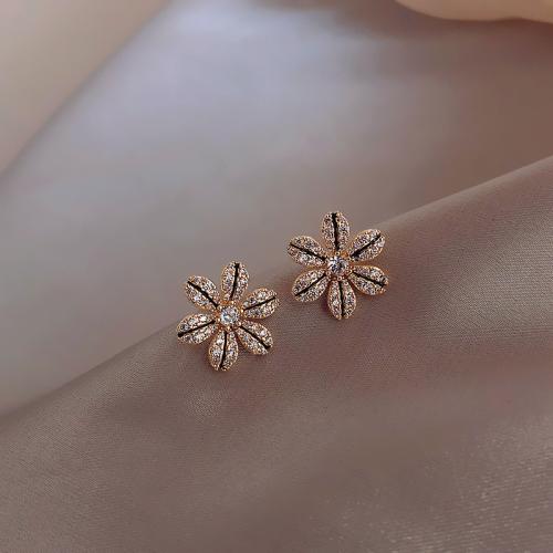 Tibetan Style Stud Earring, Flower, fashion jewelry & for woman & with rhinestone, 16x15mm, Sold By Pair