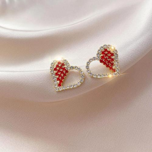 Tibetan Style Stud Earring, Heart, fashion jewelry & for woman & with rhinestone, 18x15mm, Sold By Pair