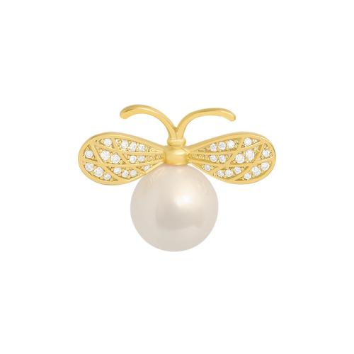 Zinc Alloy Brooches with Plastic Pearl Bee Unisex & with rhinestone Sold By PC