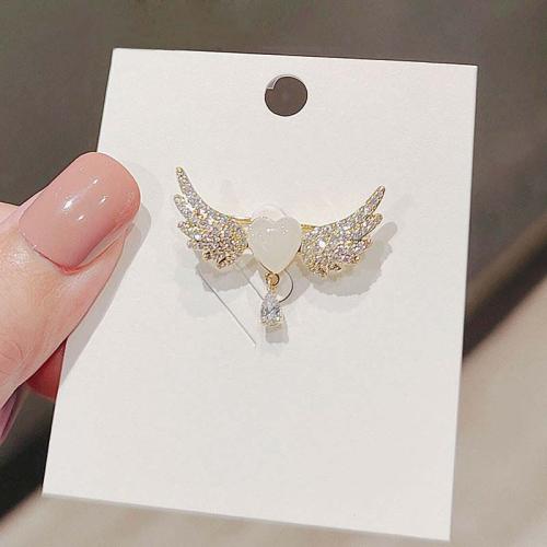 Zinc Alloy Brooches with Resin Angel Wing Unisex & with rhinestone Sold By PC