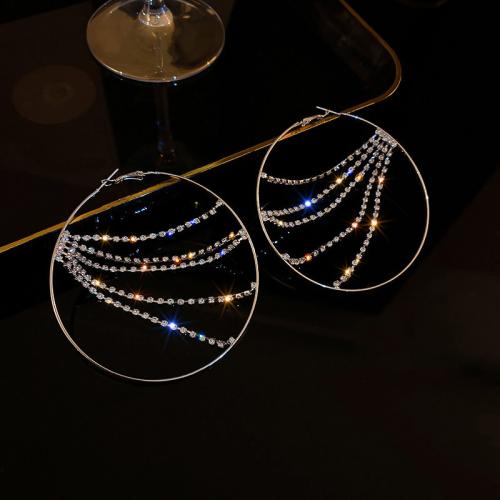 Boucles d'oreilles en alliage de zinc, bijoux de mode & pour femme & avec strass, plus de couleurs à choisir, 82x82mm, Vendu par paire