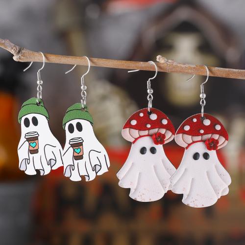 Wood Drop Earring with 304 Stainless Steel Halloween Jewelry Gift & for woman Sold By Pair